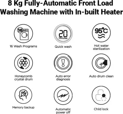 iFFALCON 8 kg Energy Efficient, Auto Error Diagnosis Fully Automatic Front Load Washing Machine with In-built Heater White  (FWF80-G123061A03)(OPEN BOX) iFFALCON 8 kg Energy Efficient, Auto Error Diagnosis Fully Automatic Front Load Washing Machine with In-built Heater White  (FWF80-G123061A03)(OPEN BOX)